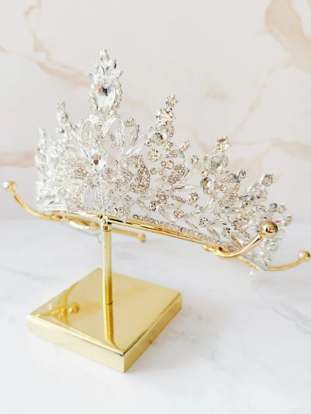 Vintage Silver Crystal Tiara Crown for Bridal Wedding, Pageants and Quinceañeras